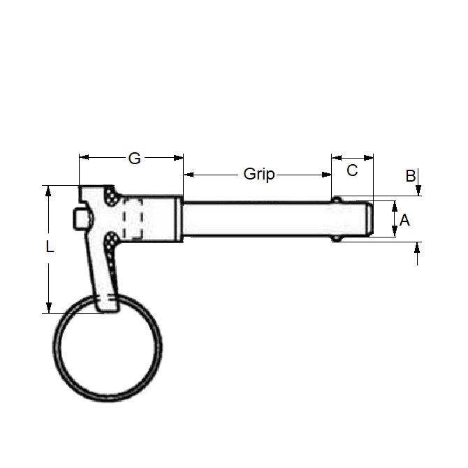 1087933 | BLP-095-0254-LI-S17 --- Ball Lock Pins - 9.53x25.4 mm - 17-4 PH Stainless L-Handle Industrial Stainless Steel Pin