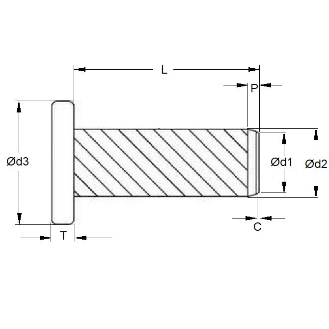 1039430 | HDP020-08F (20 Pcs) --- Hammer Drive Pins - 2x8x2.06 mm Flat Head - Carbon Steel Pin