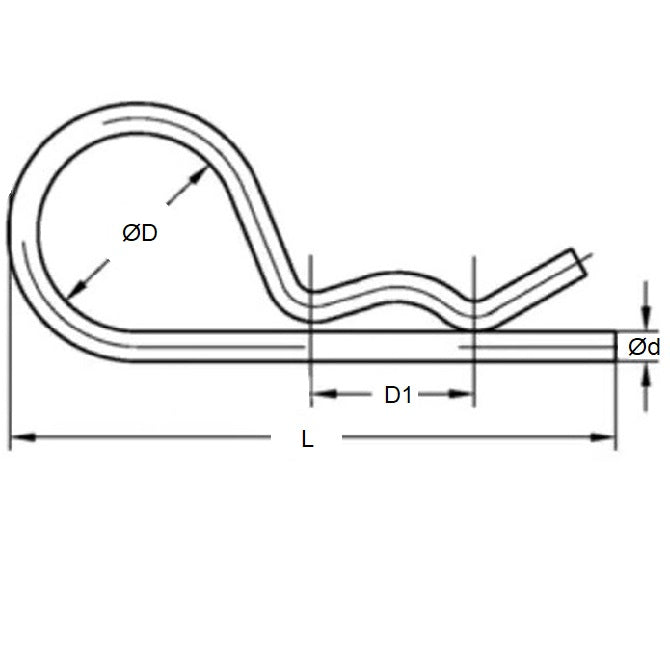 1036670 | RCL-011-025-S4 (20 Pcs) --- Single Coil R Clips - 1.1x25 mm - 304 Stainless Steel Clip