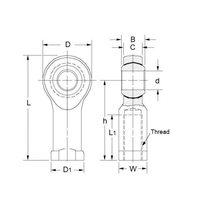 1053904 | REF-040-R-CB --- Female Rod Ends - 4x31 mm - M4x0.7 Right - Bronze Lined Steel Rod End