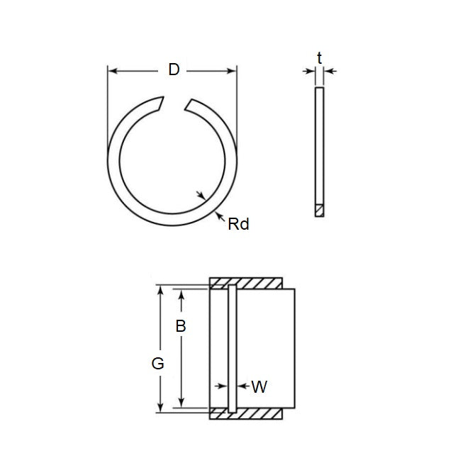 1087650 | WRI-0095-LS-O --- Internal Retaining Rings - 9.53x0.64x10.03 mm Snap Rings - Carbon Spring Steel