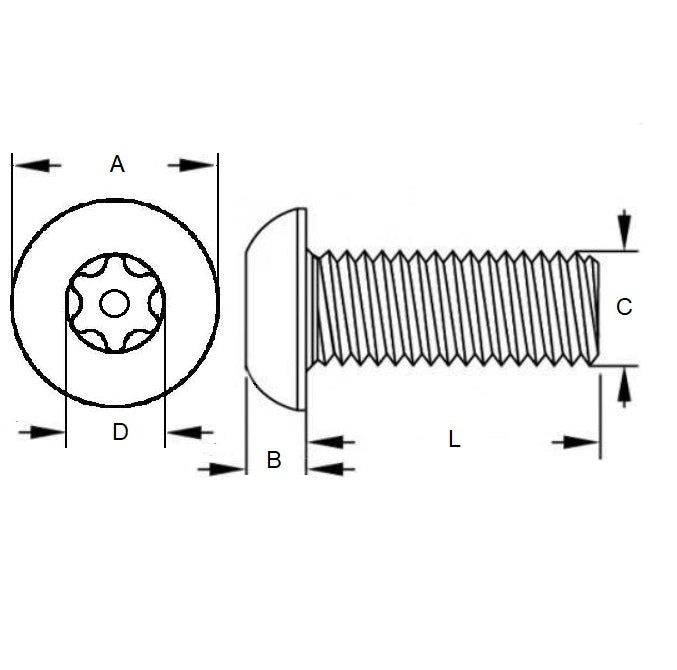 1062022 | SCS0500-016-B-SK-S4 (5 Pcs) --- Security Screws - M5 - 5x0.8mm - 16 mm - 304 Stainless Button Screw