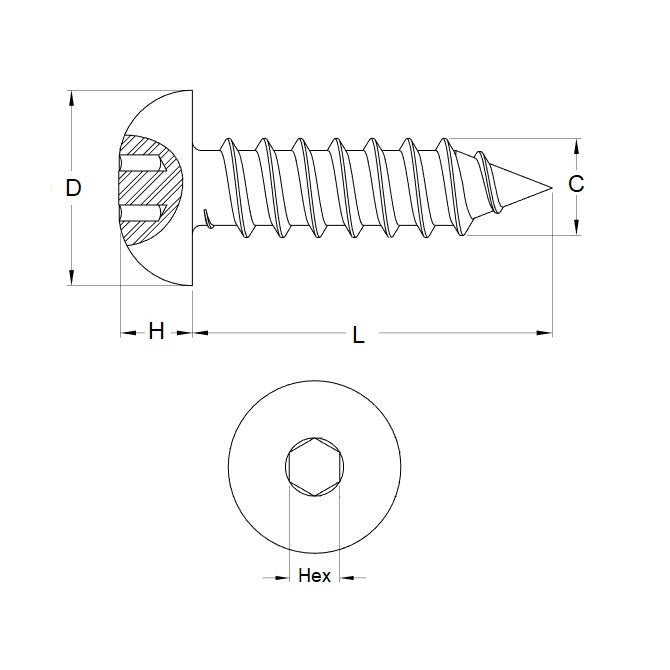 1043434 | SCT0285-019-B-SK-CZ-SM (10 Pcs) --- Button Screws - 2.85mm - 4 Gauge - 19.1 mm - Steel - Zinc Plated Socket Screw