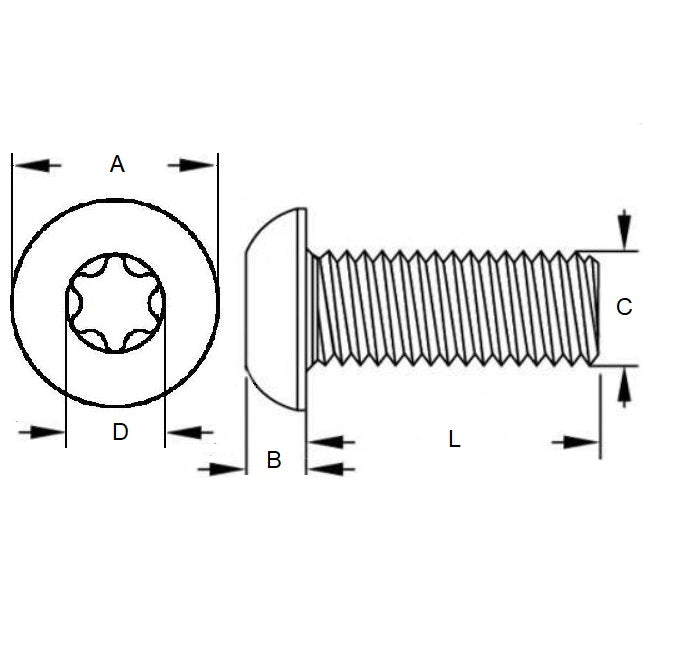 1042956 | SC028C-006-B-TX-S3 (10000 Pcs) --- Button Screws - 4-40 UNC - 2.85mm - 6.4 mm - 303 Stainless Torx Screw