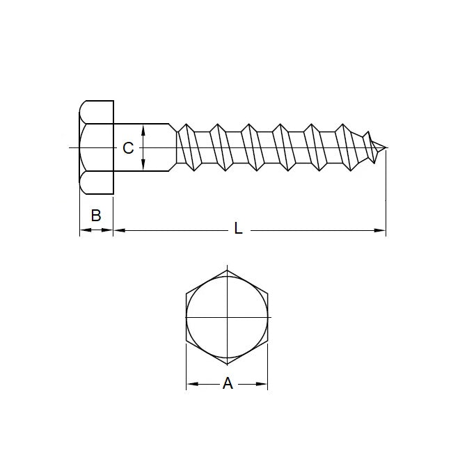 1088627 | SCT100MF-075-CO-S6 (5 Pcs) --- Coach Screws - Approx Diameter M10 Fine - 10x1.25mm - - 75 mm - Stainless Steel 316 Similar to A4, 18-10 Screw