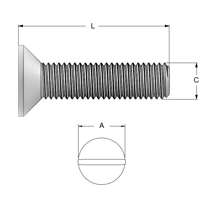 1047077 | SK032W-006-SL-CZ (10 Pcs) --- Countersunk Screws - 1/8-40 BSW - 3.175mm - 6.4 mm - Zinc Plated Steel Slotted Screw
