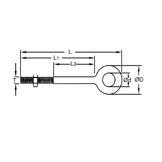 1103143 | CHE-20RS --- Partial Threaded Shank Eye Bolts - 1/2-13 UNC - 12.7mm - 152.4x25.4 mm Plain