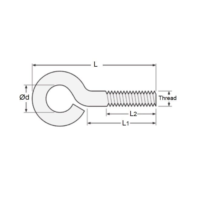 1073286 | BEB-420RS --- Bent Eye Bolts - 1/4-20 UNC - 6.35mm - 63.5x38.1 mm Steel