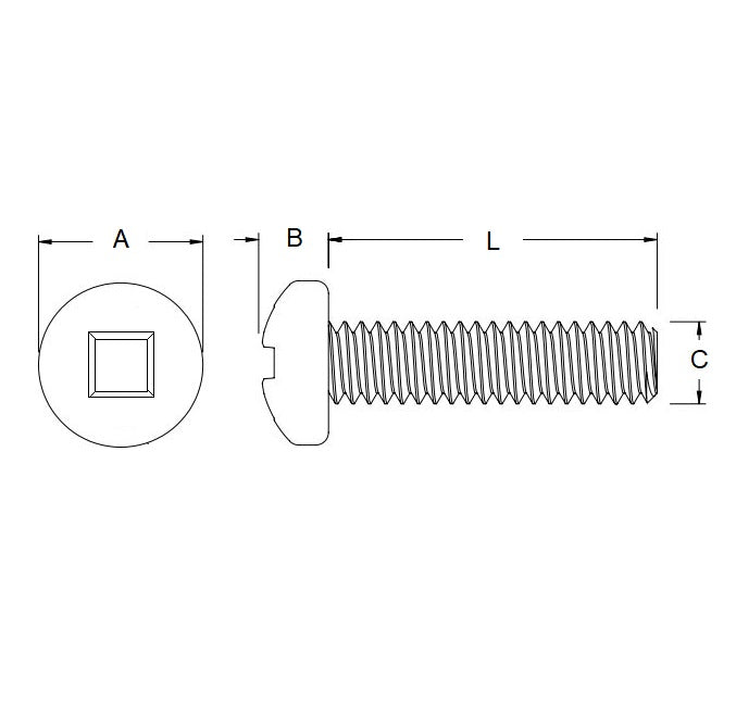 1067585 | SCS0600-025-P-PCS-CZ (100 Pcs) --- Security Screws - M6 - 6x1mm - 25 mm - Steel Case Hardened Zinc Alloy Post Combi Square Screw