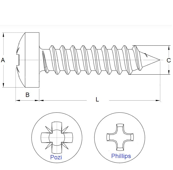 1073976 | SCT0635-076-P-PH-S6 (200 Pcs) --- Self Tapping Screws - 6.35x76.2 mm - 14 Pan Head - Stainless Steel 316 Similar to A4, 18-10 Screw