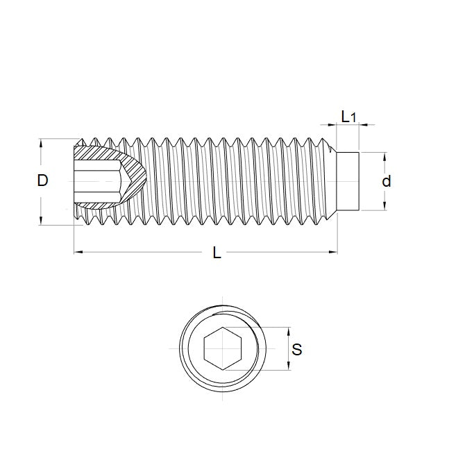 1060426 | SS050M-0060-S3-NT --- Nylon Tipped Socket Set Screws - M5 - 5x0.8mm - 6 mm 304 Stainless Steel - Stainless Steel 18-8 Similar to A2, 303, 304 Screw