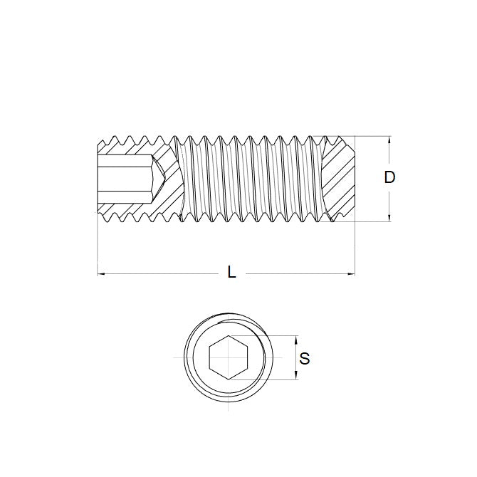 1044954 | SS030M-0080-AS-FT (5 Pcs) --- Flat Tip DIN913 Socket Set Screws - M3 - 3x0.5mm - 8 mm Alloy Steel - Carbon Steel - Hardened Screw