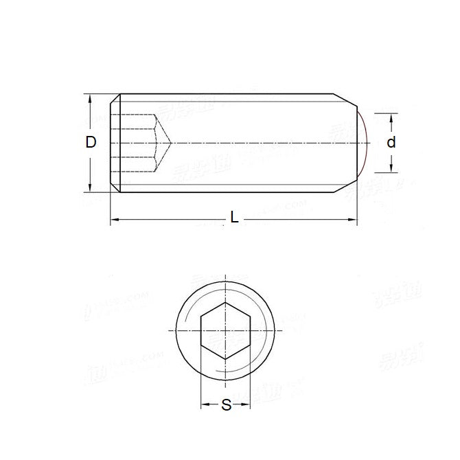 1070655 | SS064C-0095-AS-OT (100 Pcs) --- Oval Tip Socket Set Screws - 1/4-20 UNC - 6.35mm - 9.5 mm - Oval Tipped - Carbon Steel Screw