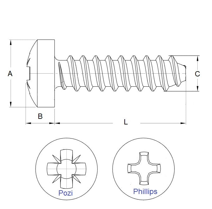 1040565 | SCT0218-013-PLH-P-PH-CZ (50 Pcs) --- Self Tapping Screws - 2.18x12.7 mm - 2 Hard or Soft Plastics - Zinc Plated Steel Screw