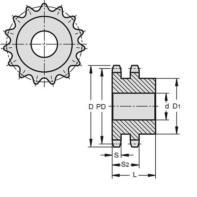 1092177 | SP2-127-078B-010-PB-C (2 Pcs) --- Roller Chain Sprockets - 10 tooth - 40.41 - - Duplex 08B With Boss - Carbon Steel Sprocket