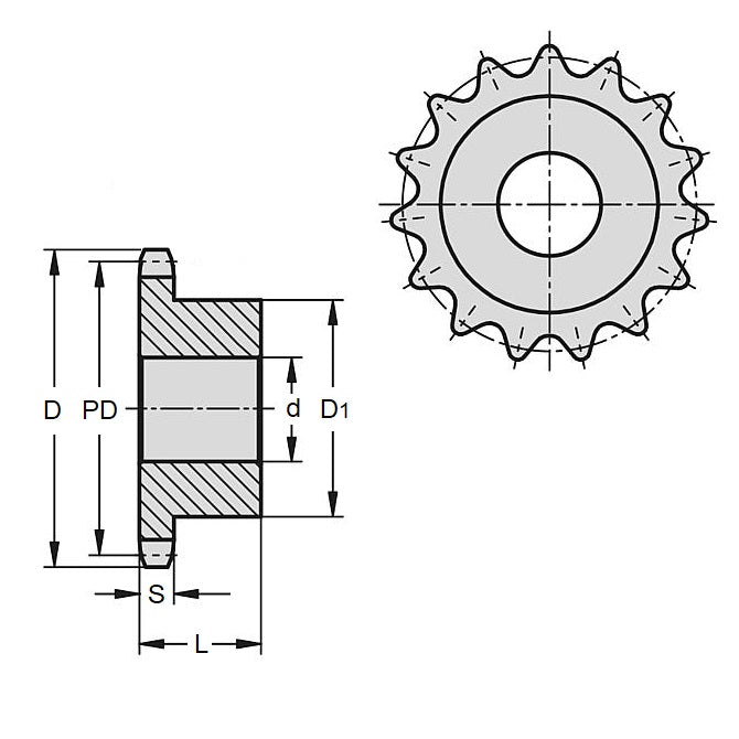1112038 | SPLA073-016-060-ACI (2 Pcs) --- Ladder Chain 7.264mm Pitch Size 18 Sprockets - 16 tooth - 6x12.7 mm - Acetal with Bore Insert Sprocket