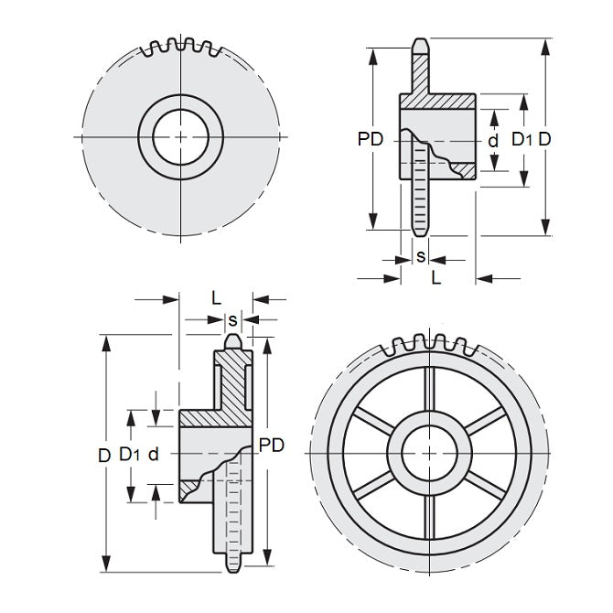 1083520 | SP1-031-015B-009-032-AB (3 Pcs) --- Roller Chain Sprockets - 9 tooth - 8.93x6.35 mm Simplex - Acetal Sprocket