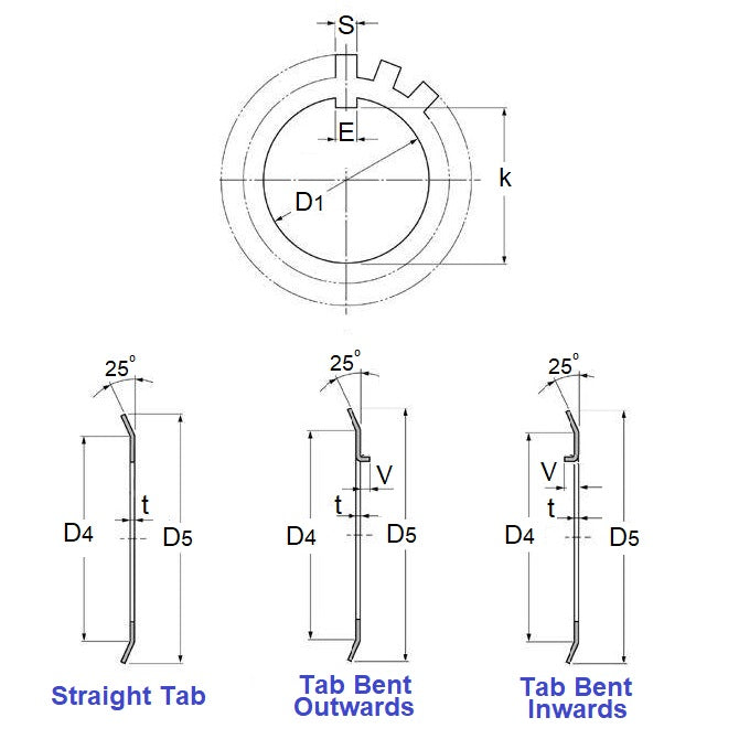 1152199 | WLB040-061-14BO (4 Pcs) --- Lock Washers - 40x61.12 mm - 15 Nr. Tabbed - Carbon Spring Steel Washer