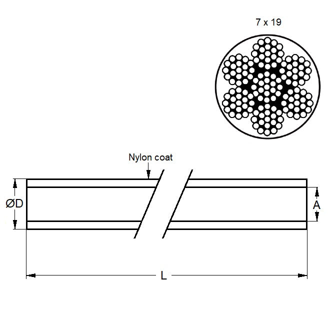 1037925 | CBLC-159-304-NY-719 --- Cable Cable and Accessories - 1.59x1.191 mm - 122.5 kg Miniature - Clear Nylon over 304 Stainless