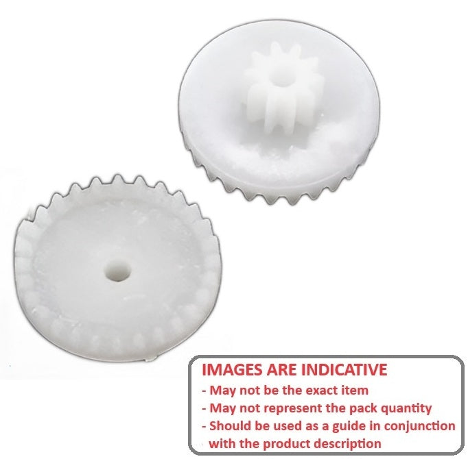 1136700 | GCR-015-M05-020-019-P (50 Pcs) --- Crown Wheel Module 0.5 Plastic Gears - 28 tooth - 10 tooth - 1.9 mm - POM Plastic Gear