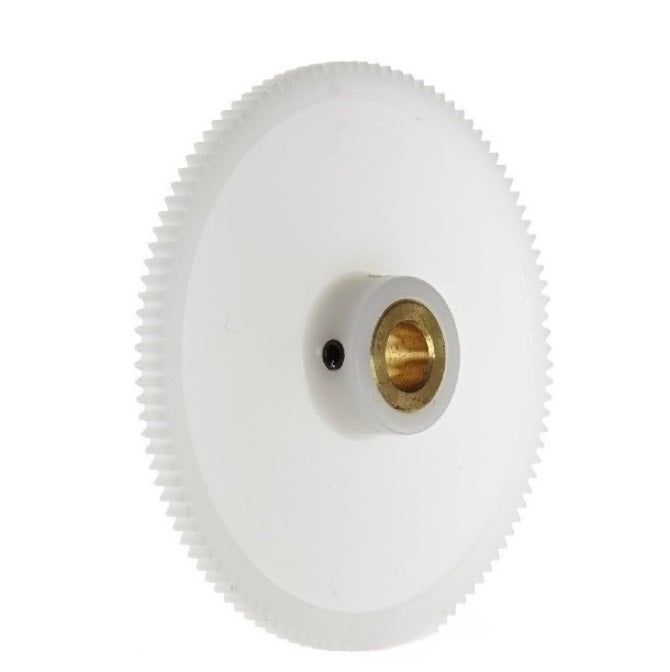 Spur Gears - 100 tooth - 40x4 mm Hubbed - Acetal - Brass Insert Gear