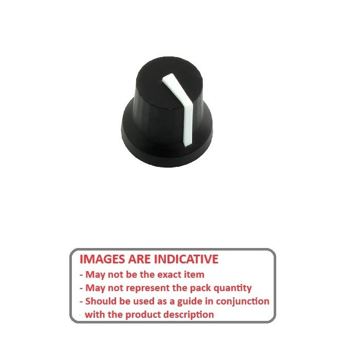 1118097 | KPT-19-AT --- Pointer Knobs - Diameter Tapered 14 mm with Skirt 16mm 14 mm - 19 Splines 6mm Diameter 14mm Deep Push On Skirted Standard - Plastic Knob