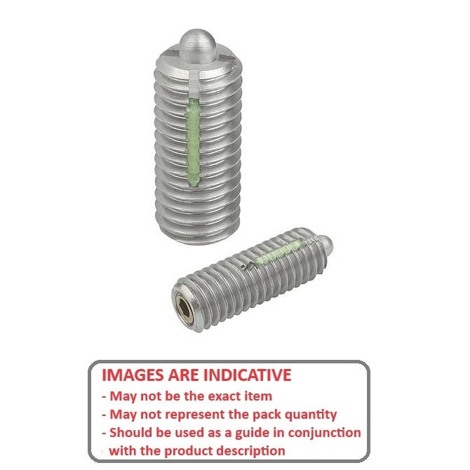 1049759 | PLBT-035C-071-CLK-003 (10 Pcs) --- Ball Threaded Plungers - 6-32 UNC - 3.5mm - 7.1 mm - 1.5 N Steel Body and Ball with Threadlock - Steel Plunger