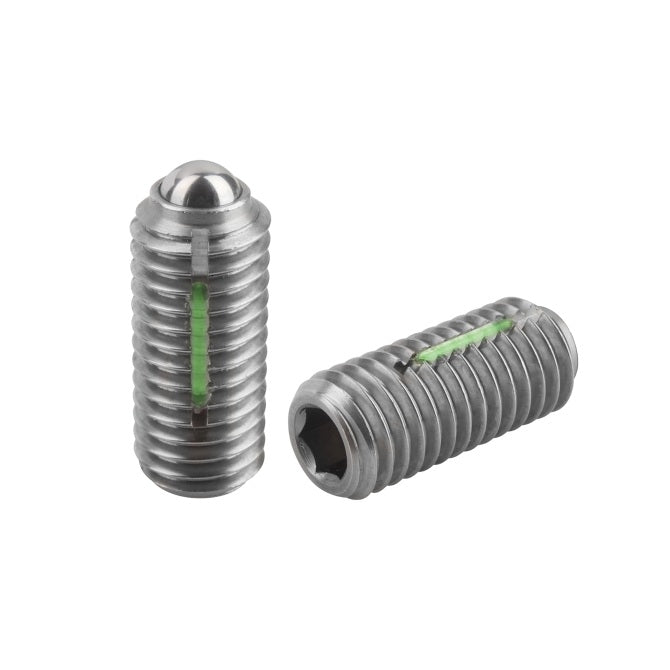 1044646 | PLBT-030M-070-S3LK-003 (10 Pcs) --- Ball Threaded Plungers - M3 - 3x0.5mm - 7 mm - 1.5 N Stainless Body and Ball with Threadlock - Stainless Steel 303 Similar to A2, 304, 18-8 Plunger
