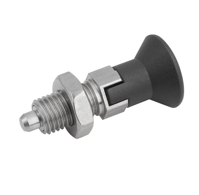 1081824 | PLIT-040-080-100-39-LKPN-S3 --- Indexing Pull Knob Plungers - M8 Fine - 8x1mm - 38.5 mm - 0.6 N Stainless and Plastic - Stainless Steel 303 Similar to A2, 304, 18-8 Plunger