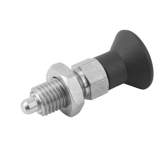 1081826 | PLIT-040-080-100-39-KPN-S3 --- Indexing Pull Knob Plungers - M8 Fine - 8x1mm - 38.5 mm - 2.7 N Stainless and Plastic - Stainless Steel 303 Similar to A2, 304, 18-8 Plunger