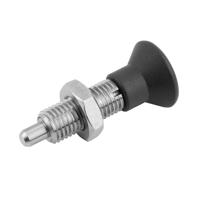 1081831 | PLIT-040-080-100-39-KPUN-S3 --- Indexing Pull Knob Plungers - M8 Fine - 8x1mm - 38.5 mm - 2.7 N No Collar - Stainless Steel 303 Similar to A2, 304, 18-8 Plunger