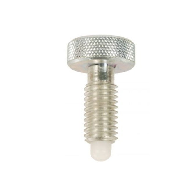 1113218 | PLST-160-254-HKASL-027 --- Spring Plungers - M16 - 16x2mm - 25.4 mm - 13 N Knurled Handle - Stainless Steel Body with Acetal Plunger