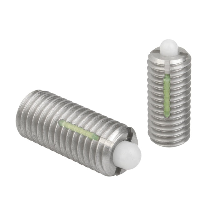 1049792 | PLST-035C-095-C-016-A --- Spring Plungers - 6-32 UNC - 3.5mm - 9.5 mm - 2.2 N No Handle - Steel Body with Acetal Nose Plunger
