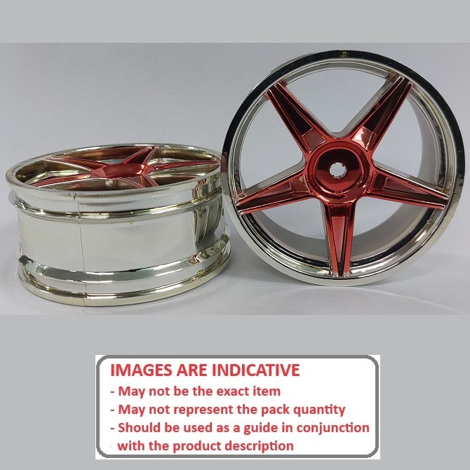 1224962 | RM-XO-060N-SR-5 (2 Pcs) --- RC Car Rims Hobby - Rim Colour Silver with Red 5 Spoke Tenth Scale - Aluminium Rim