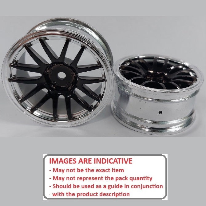 1225361 | RM-XR-052-SBK-12 (6 Pcs) --- RC Car Rims Hobby - Rim Colour Silver with Black 12 Spoke Tenth Scale - Aluminium Rim