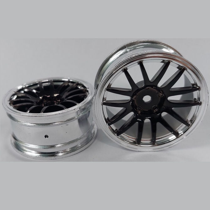 1225361 | RM-XR-052-SBK-12 (6 Pcs) --- RC Car Rims Hobby - Rim Colour Silver with Black 12 Spoke Tenth Scale - Aluminium Rim