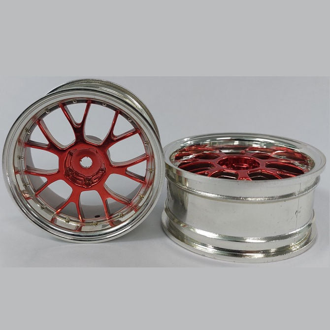 1225146 | RM-XR-052-SR-7K (4 Pcs) --- RC Car Rims Hobby - Rim Colour Silver/Red 7 Fork Spoke Tenth Scale - Plastic Rim