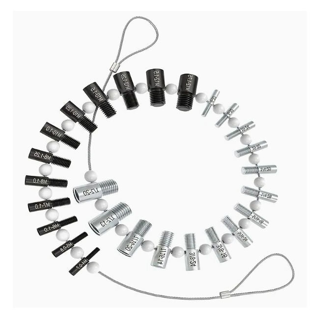 1225889 | TL-THRG-MI-WIRE-26 --- Thread Gauge Tools - Thread Checking Set 26 Male and Female Threads - Imperial and Metric - On a wire for hanging in workshop - Steel
