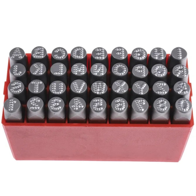 Punches Tools - 6mm Number and Letter Punch Set Contains 36 Pieces - A - Z, 0-8, and Symbol - Carbon Steel - Hardened 50-60 HRC