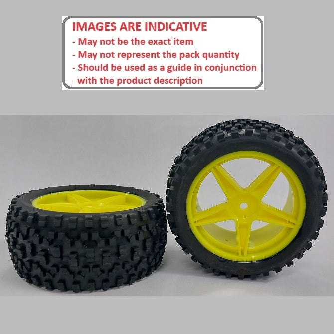 1138207 | WH-8O-112-43-Y-5 (2 Pcs) --- RC Car Wheels Hobby - Rim Colour Yellow 5 Spoke - Black Eighth Scale - Plastic Wheel