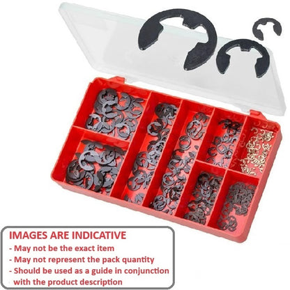 1093063 | AST-ECL-I-0300 --- Small Parts Assortment Kits - Selection E-Clips 300 - Imperial E-Clips - 12 Sizes from 1/8 to 7/8 - Carbon Steel