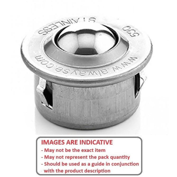 1218397 | BTU0610-019-F-SS --- Flange Mount Ball Transfer Units - 610 kg - 19x62 mm Standard - Stainless Steel AISI 420C and Zinc Plated Mild Steel