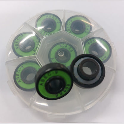 Skate Board and Skating Bearings -  For general skating Extended inner ring one side - SET OF 8 Bearings - 8x22x7 inner width 12.5 -  - Chrome Steel / Nylon Cage