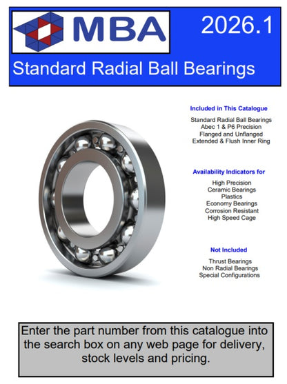 1029431 | CATALOGUE-BEARINGS-STANDARD (Each) --- Catalogues - Brand MBA Bearing Sizes - Standard radial ball bearings quick reference - Soft Cover Paper and Cardboard Catalogue