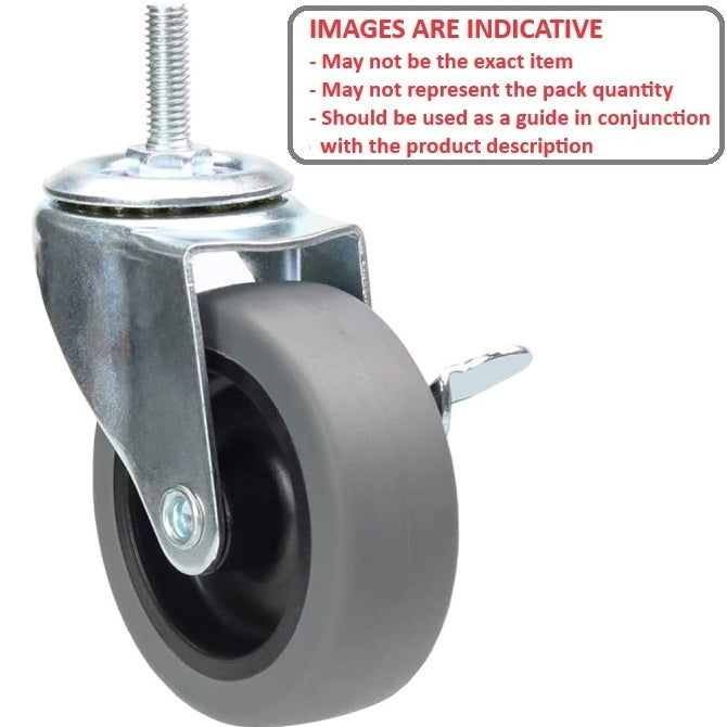 1159091 | RWC-S2714B (4 Pcs) --- Bolt Castors - Wheel Diameter 50 Swivel with Brake 30 mm - Grey Rubber - Non Marking Castor