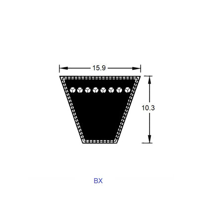 1221327 | BV16-03048-BX120 --- Vee Belts - 3048.0 - 120.0 in. - mm - - - 15.9 x 10.3mm Notched BX - Natural Rubber - Raw Edge Belt