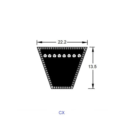 1221024 | BV22-02286-CX90 --- Vee Belts - 2286.0 - 90.0 in. - mm - - - 22.2 x 13.5mm Notched CX - Natural Rubber - Raw Edge Belt