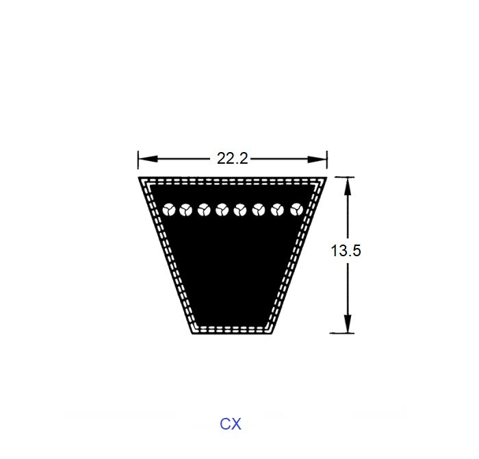 1219891 | BV22-01295-CX51 --- Vee Belts - 1295.4 - 51.0 in. - mm - - - 22.2 x 13.5mm Notched CX - Natural Rubber - Raw Edge Belt