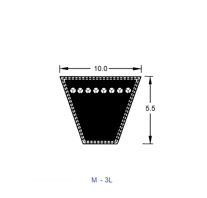 1219854 | BV10-01270-M50 --- Vee Belts - 1270.0 - 50.0 in. - mm - - - 10.0 x 5.5mm M 3L - Natural Rubber - Fabric Jacket Belt