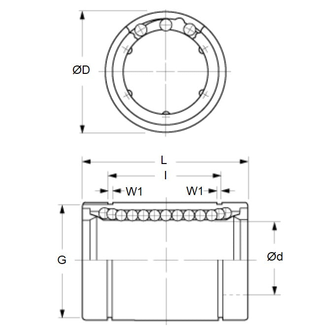1071527 | LCB-0064-013-019-S440 --- Ball Bearings Linear - 6.35x12.7 - 19.050 / 13.081 Standard Closed - Stainless Steel AISI 440C Bearing
